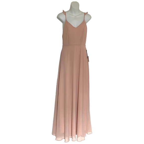 NWT Lulu’s Meteoric Rise Blush Maxi Dress Spaghetti Strap Ruffle Pink Plunging S - Picture 6 of 17